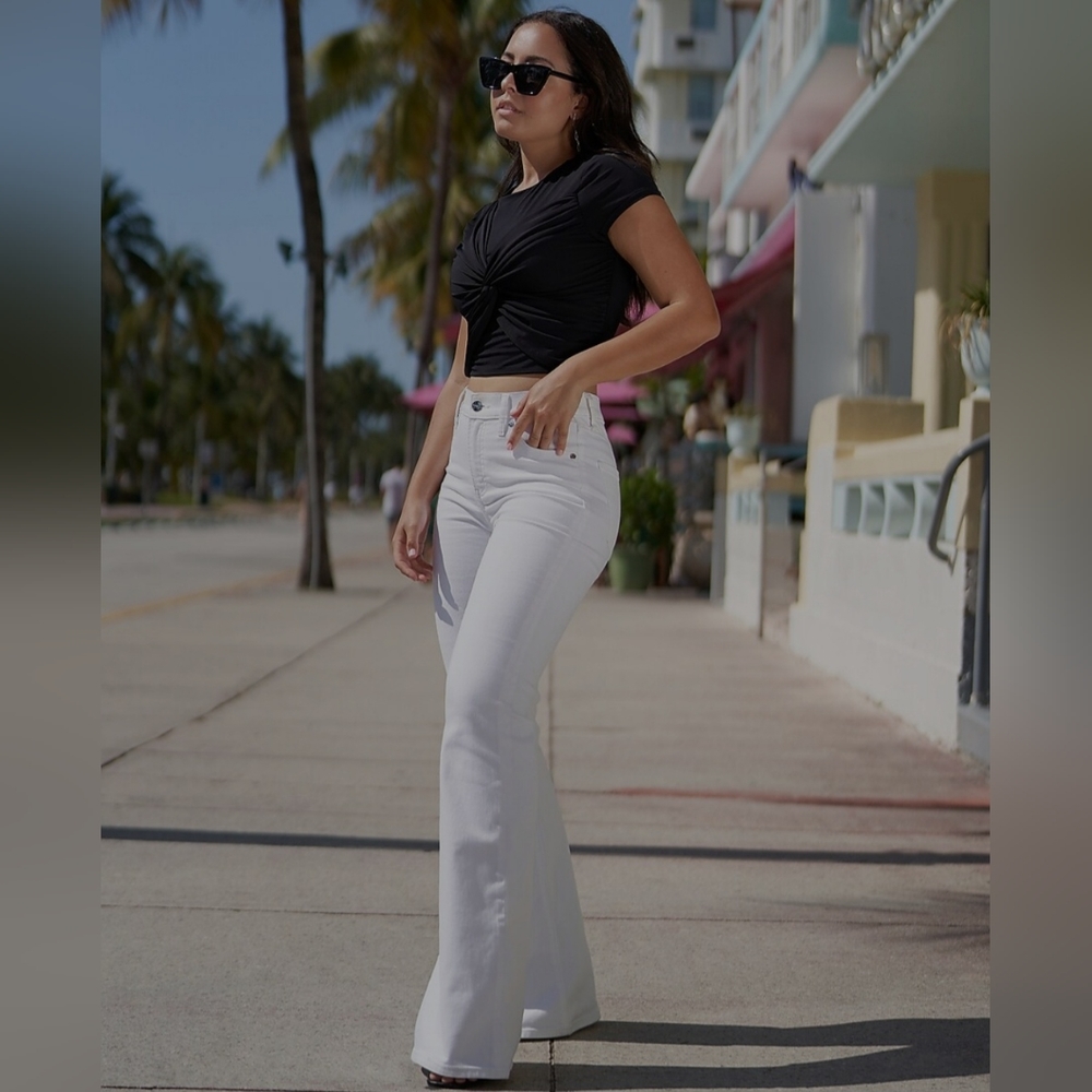 Mid Rise White Flare Jeans